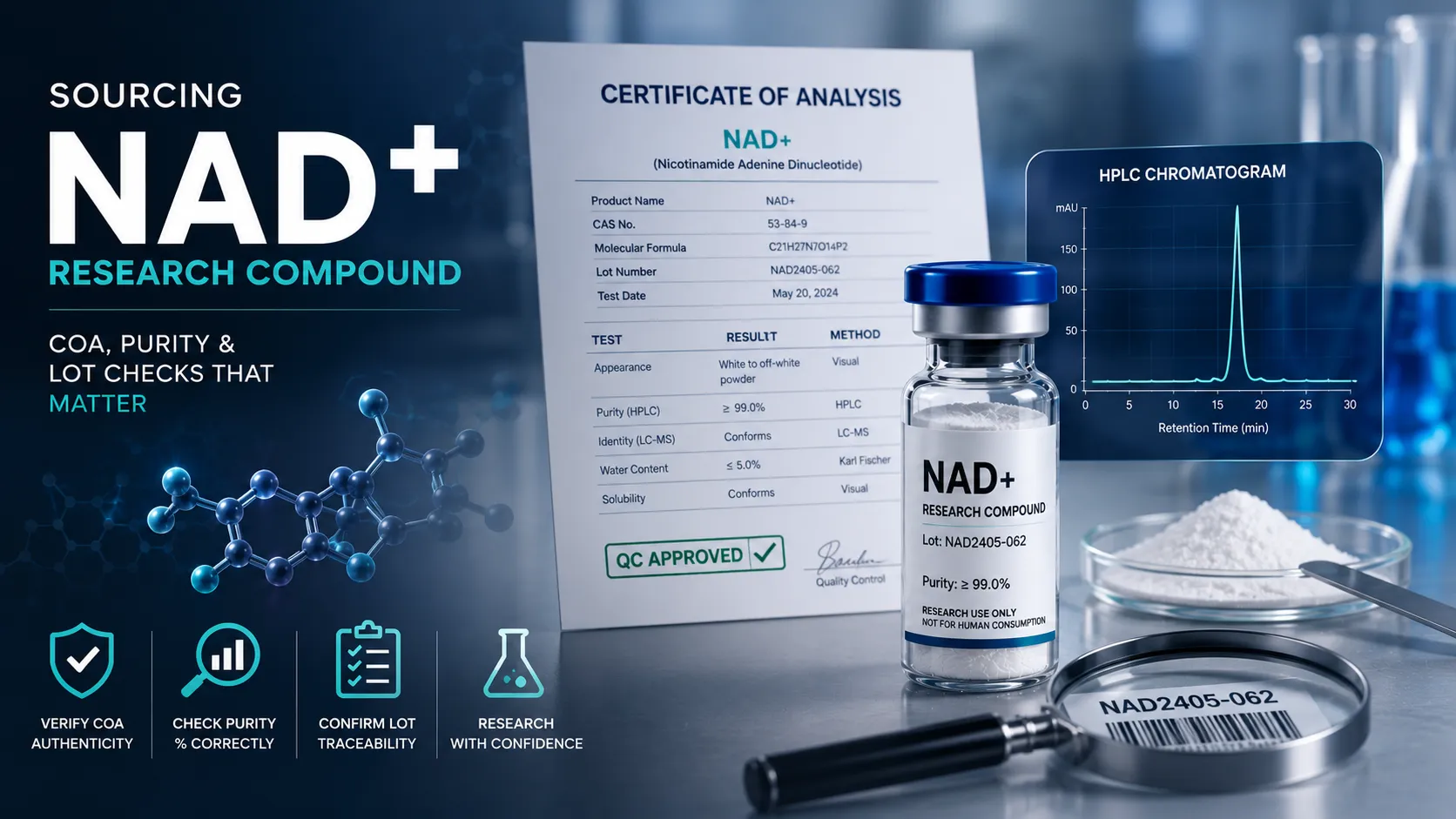 Sourcing NAD+ Research Compound: COA, Purity and Lot Checks